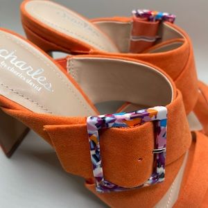 Charles by Charles David Mango Suede Criss Cross Strap Buckle Heels Size:7M
